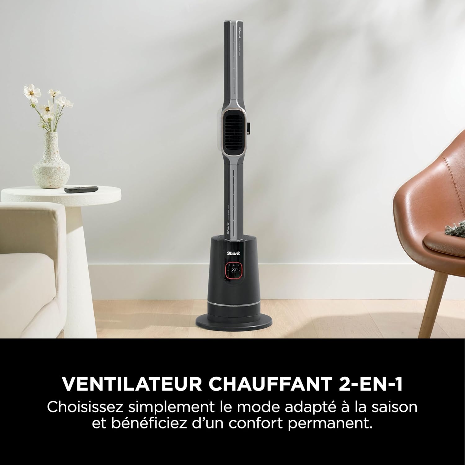 Shark TurboBlade Cool + Heat 2-en-1 Chauffage et ventilateur colonne sans pale, Telecomande, Multidirectionnel jusqu’à 20 mètres, 10 vitesses, Puissance 220W, Minuteur, Facile à nettoyer TH200EU