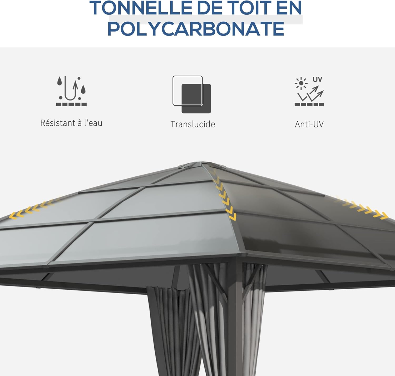 Outsunny - pavillon jardin aluminium 3x3m toit polycarbonate UV60+