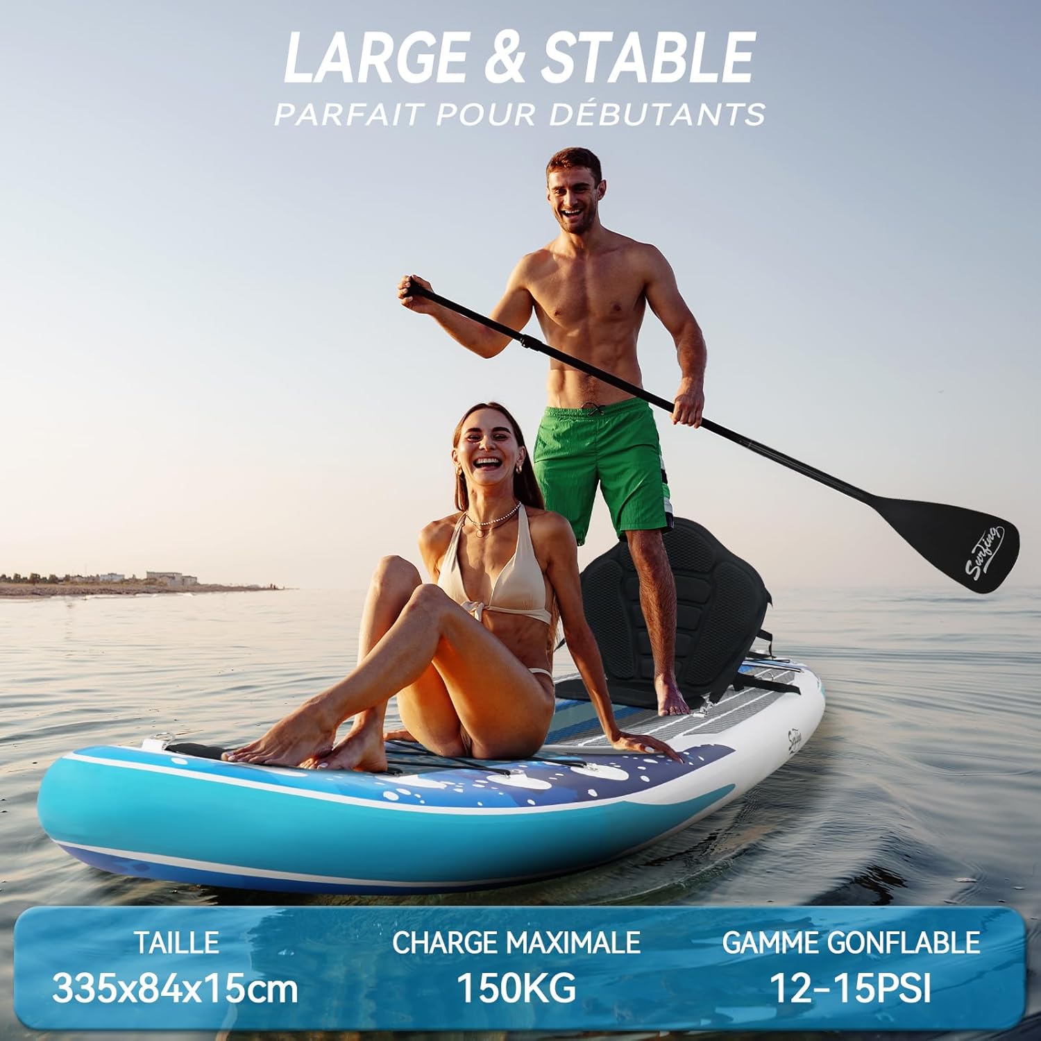 YU YUSING - Paddle gonflable 320/335cm - 2 personnes, siège kayak, jusqu'à 150kg