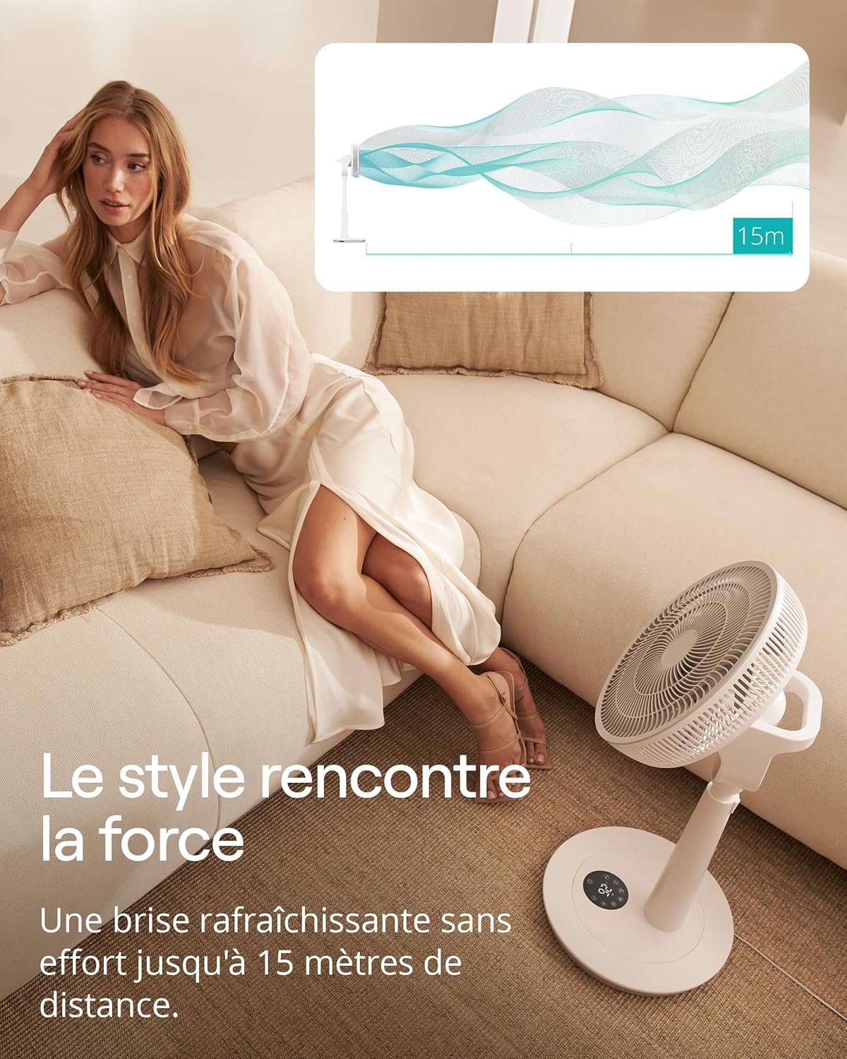 Duux Whisper 3 Ventilateur sur Pied – Ventilateur Économe en Énergie avec 26 Vitesses, Minuterie et Mode Nuit – Hauteur Réglable (73–95 cm) – Oscillation Horizontale et Verticale – Blanc