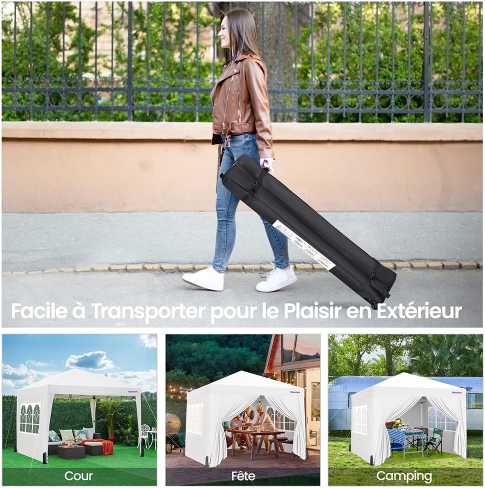 Yaheetech - tonnelle jardin série pliante - 3x3m - 4 parois, blanc