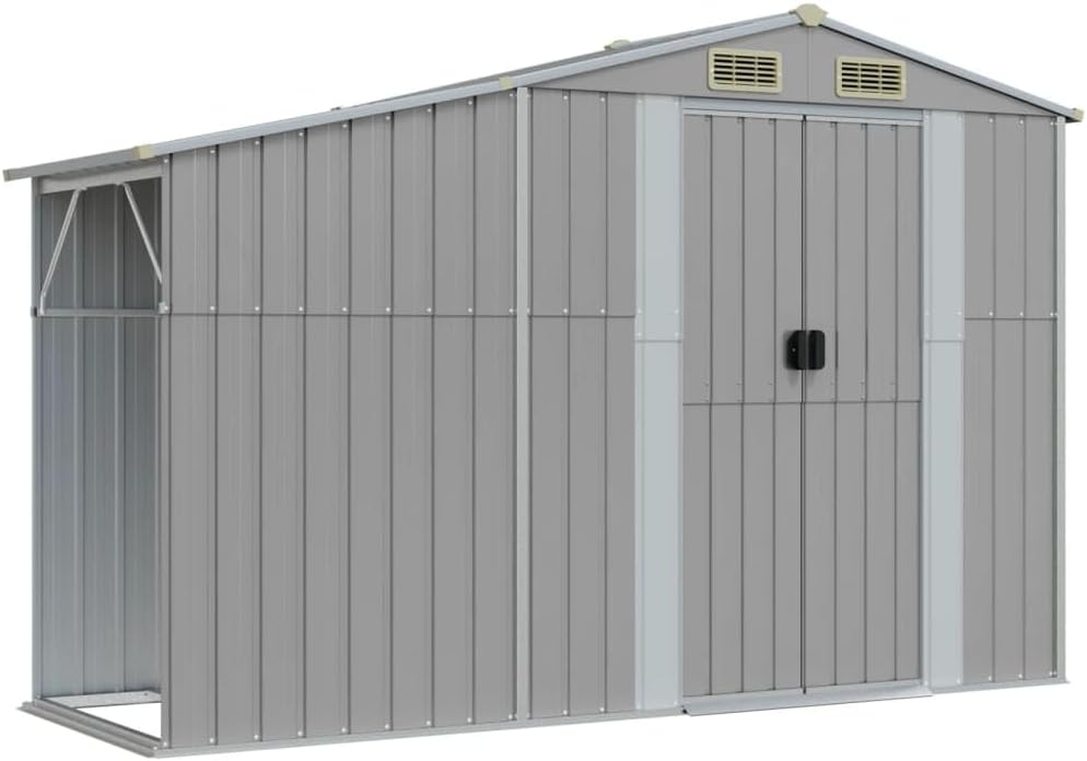 Abri de jardin en acier galvanisé – Durable pour outils et bûches avec toit incliné 277 x 192,5 x 179 cm – Parfait pour le stockage de matériel d'extérieur et de charbon
