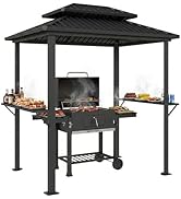 Outsunny Abri Barbecue extérieur, tonnelle de Jardin 231x165x246cm en Aluminium, Double Toit Rigi...