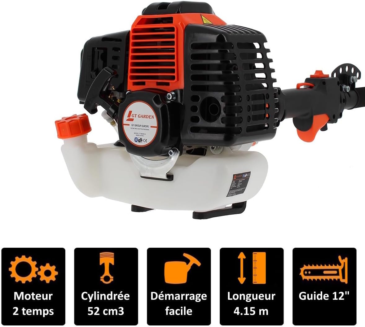 GT GARDEN - Élagueuse thermique perche orientable 4,15m 52cm3 3CV