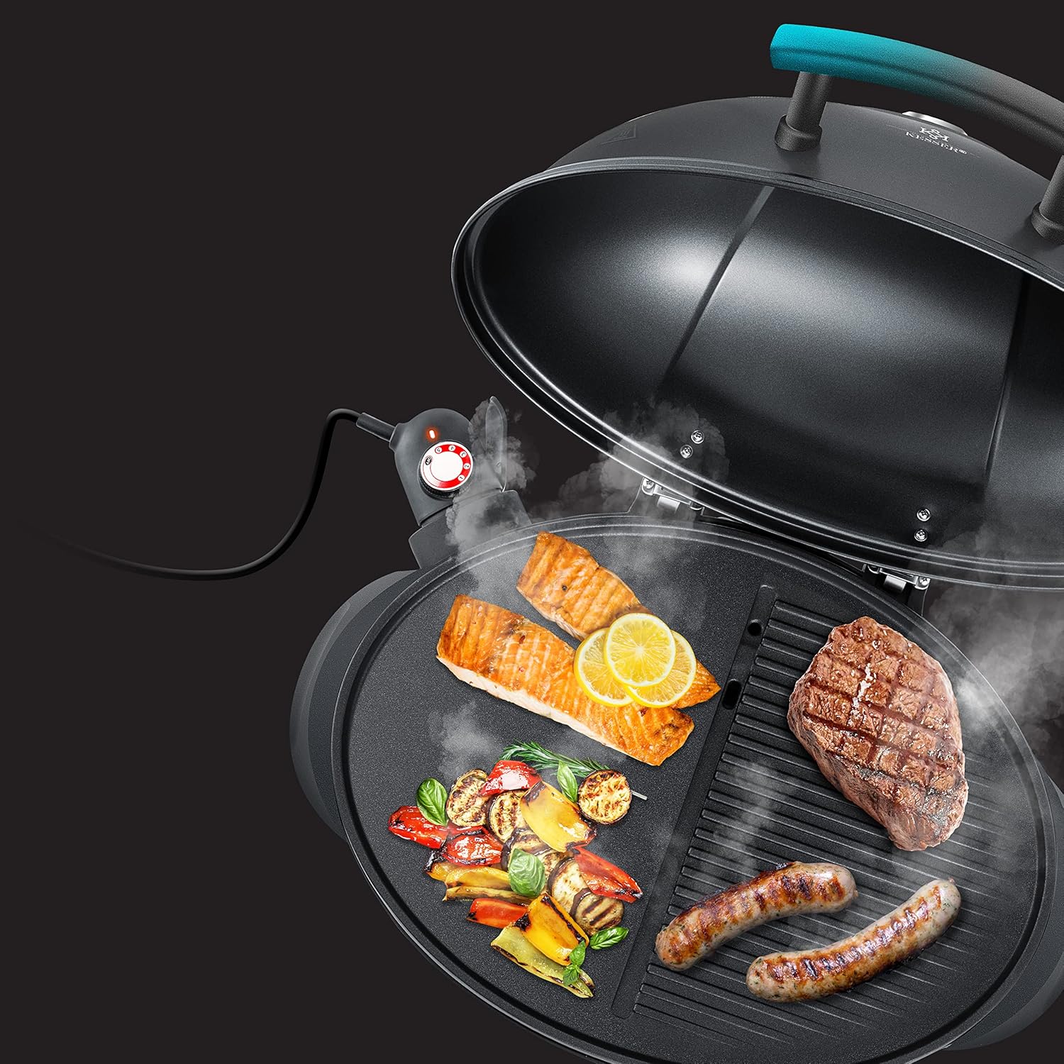 KESSER - Gril électrique 2en1 sur pied XXL - 2400W, thermomètre, revêtement antiadhésif