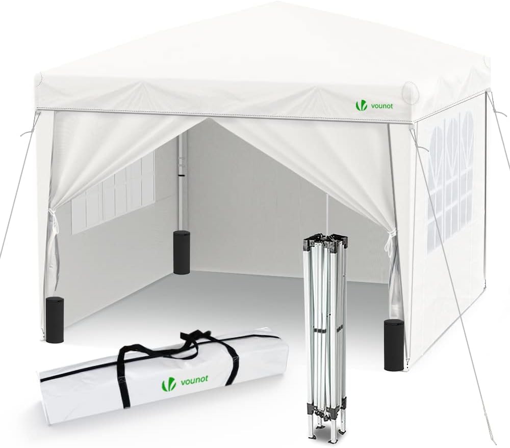 VOUNOT - tonnelle pliante 3x3m - 4 côtés, sacs sable, blanc