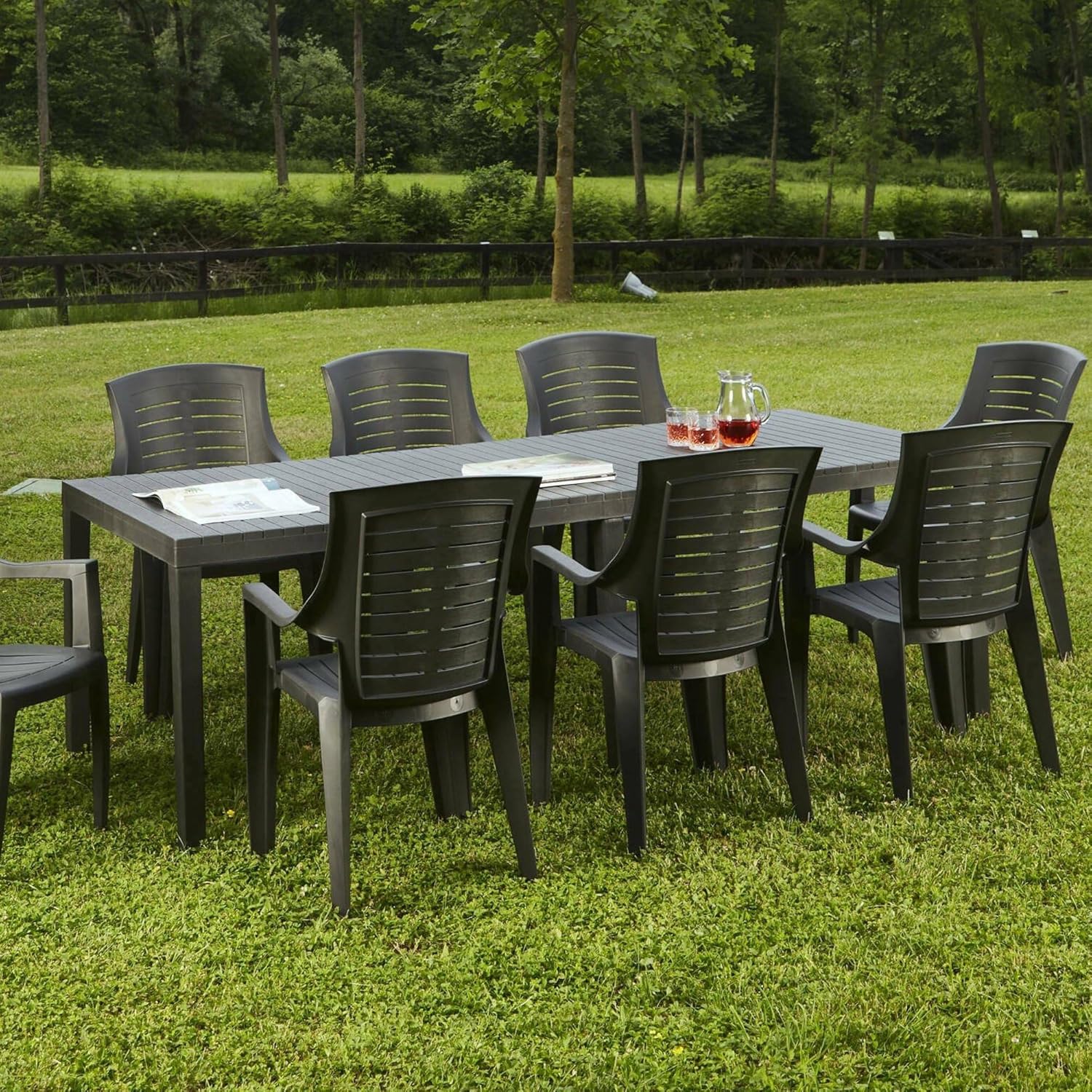 Dmora - Susa série - 150x90x72 cm - table extensible de jardin anthracite