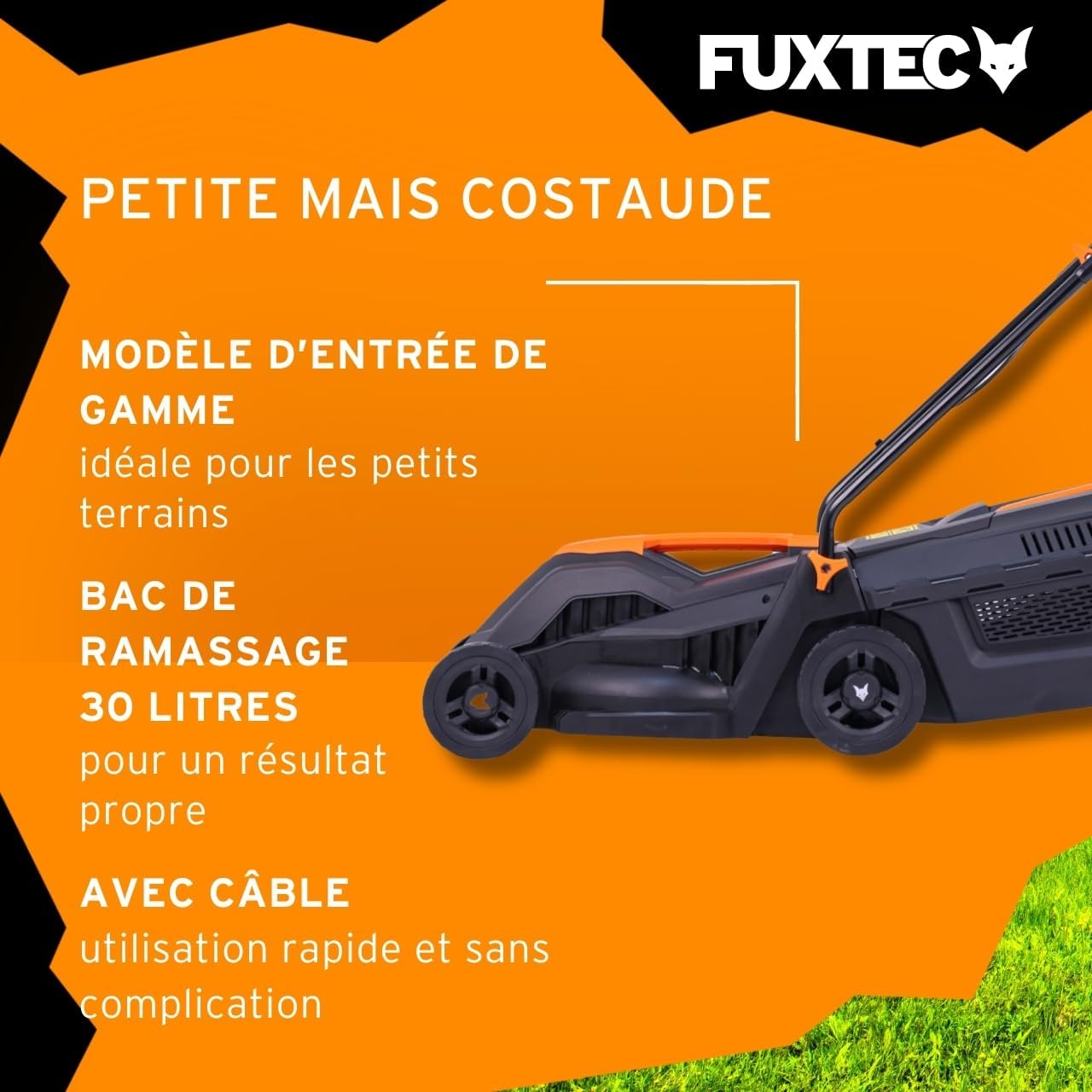 FUXTEC - FX-RME33 - 33cm coupe, 30L bac, 1200W, hauteur 20-60mm FX-RME33
