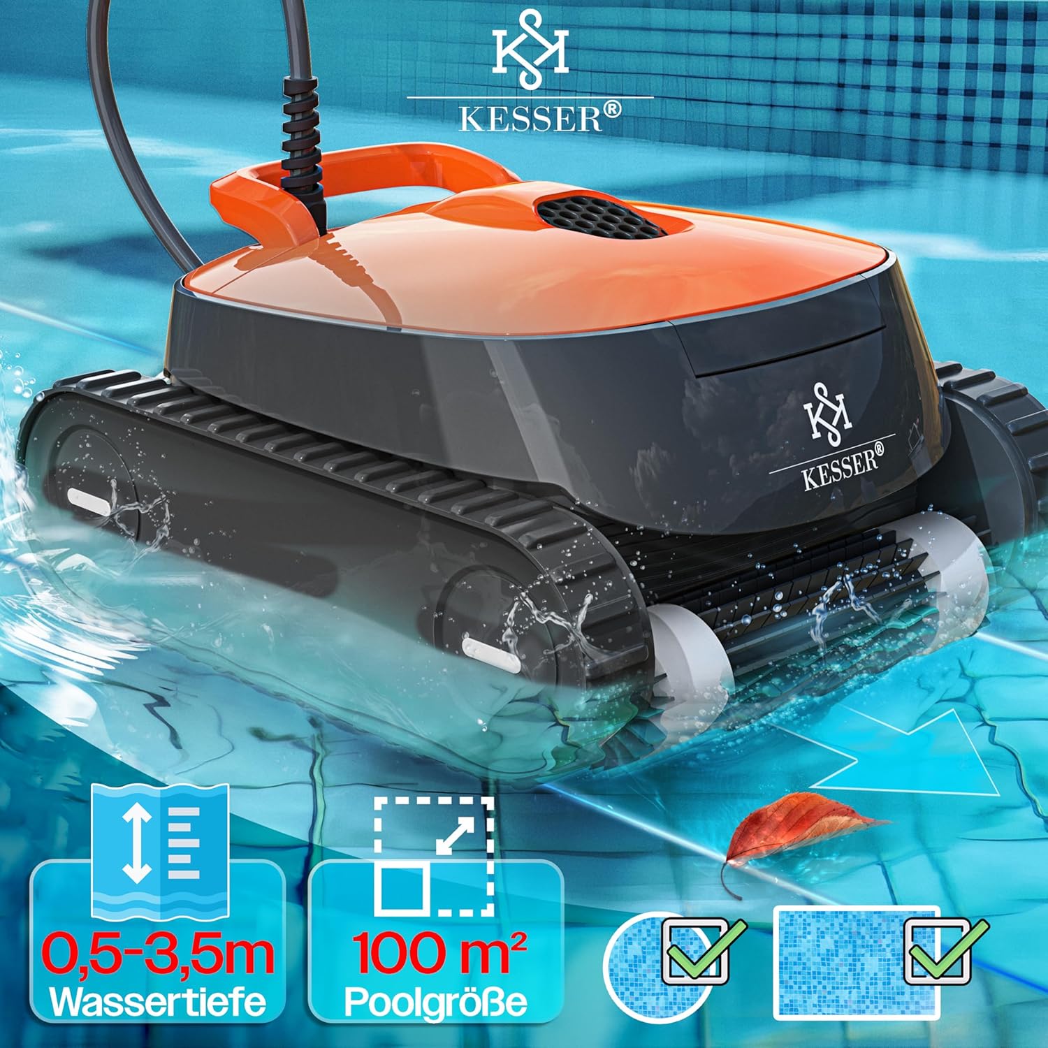 KESSER - robot piscine - jusqu'à 100 m² - nettoyage sol, mur et ligne d'eau, contrôle via appli