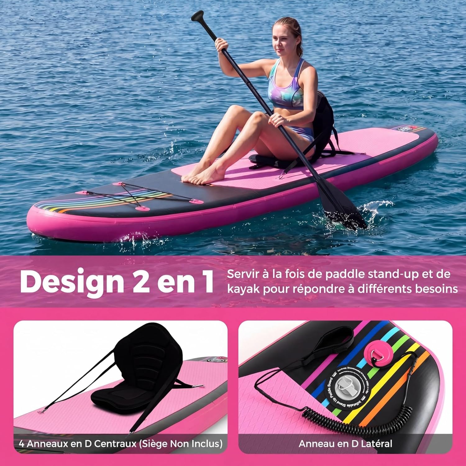 COSTWAY - Paddle gonflable série aluminium - 320x76x15cm, sac et pompe