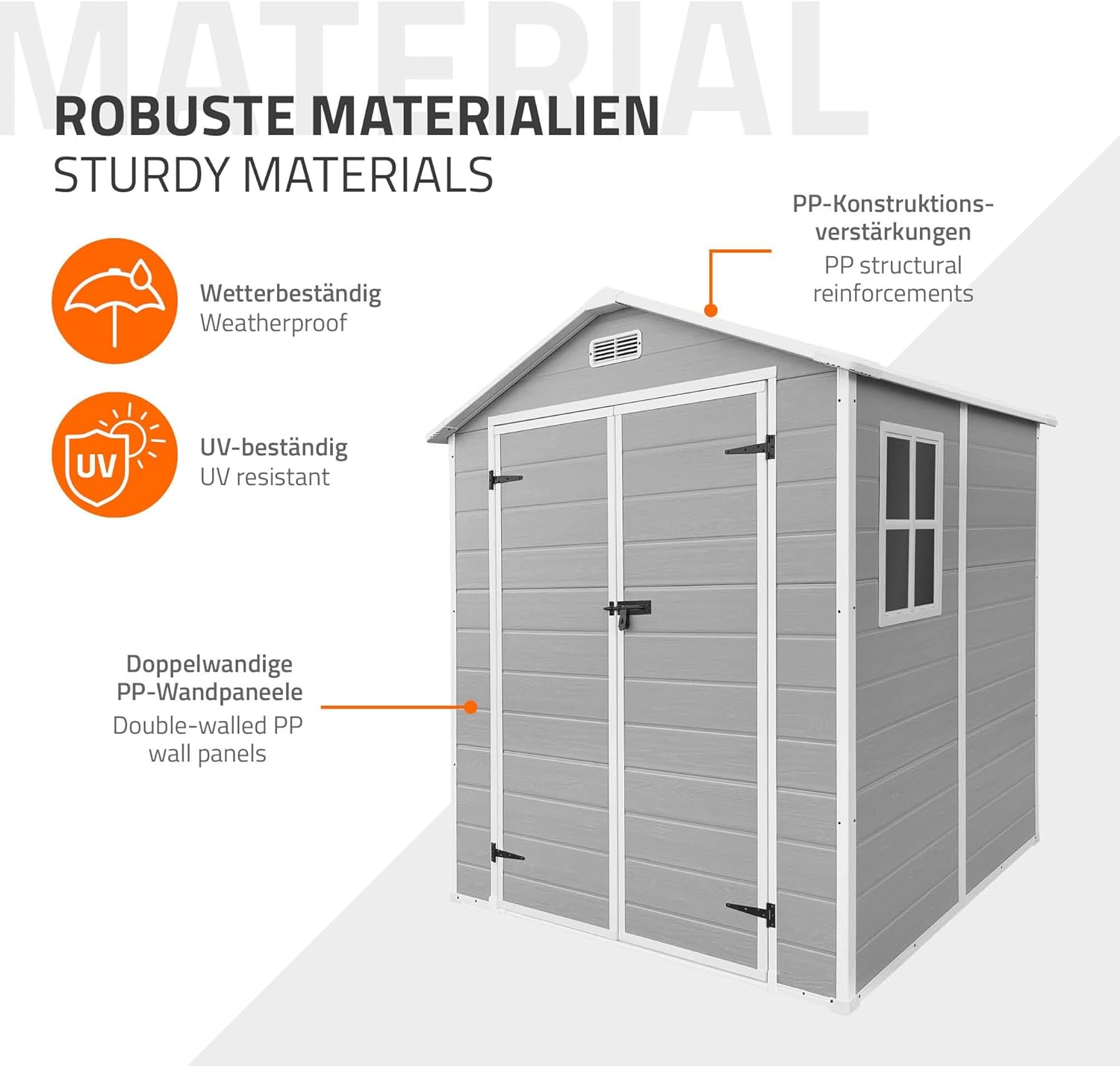 ECD Germany - abri de jardin résine, 151x182x220 cm, double porte, fenêtre, 5m³