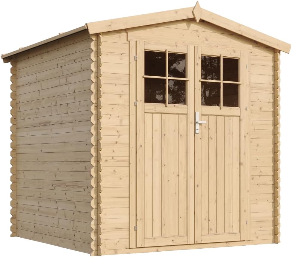 Abri de Jardin en Bois avec Sol TRAITÉ Porte verrouillable de Haute qualité - Stockage extérieur I216xL206xH218 cm/ 3.53 m2 - Toit imperméable, fenêtres TIMBELA M343F+M343G