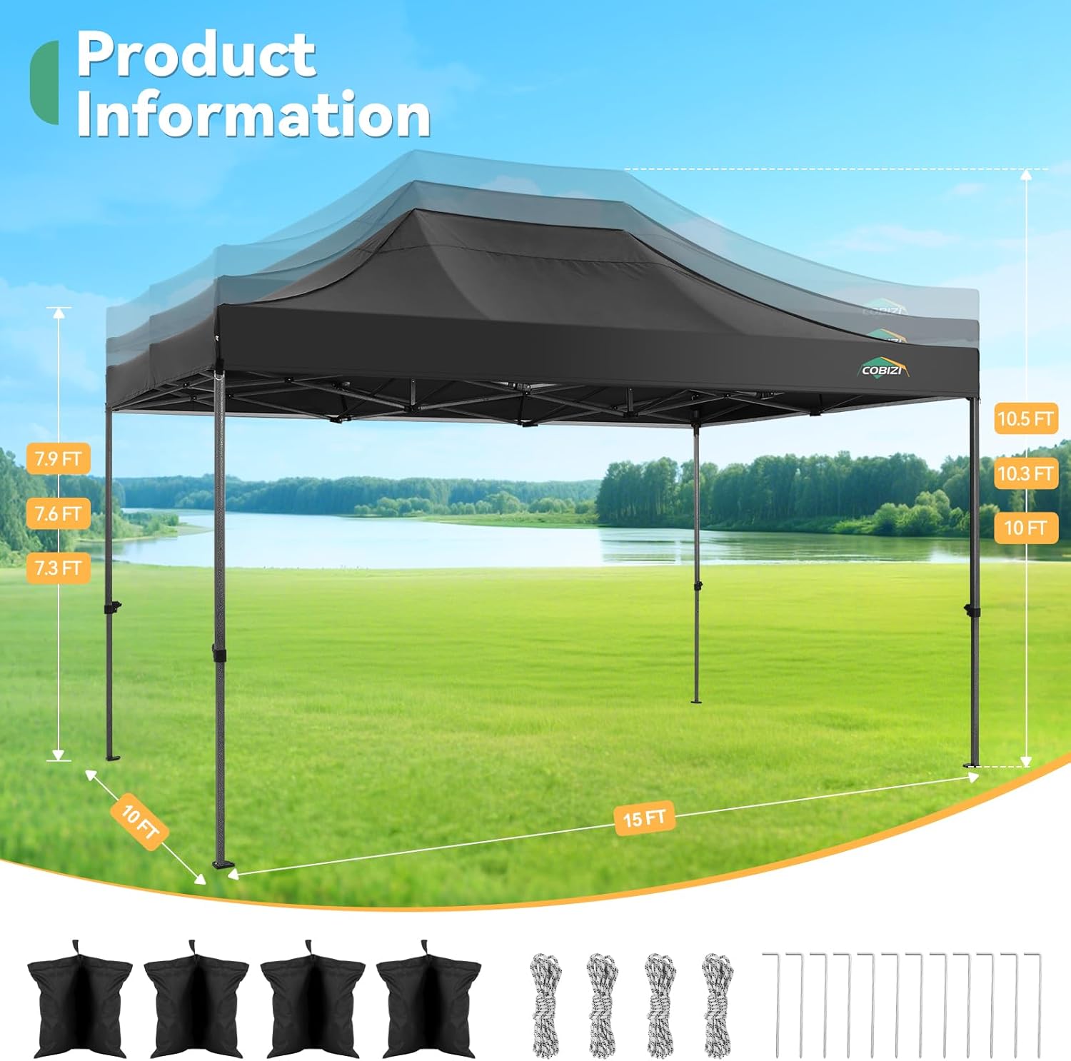 COBIZI - tonnelle pliante série - 3x4.5m - étanche, UV50+, stable, panneaux latéraux