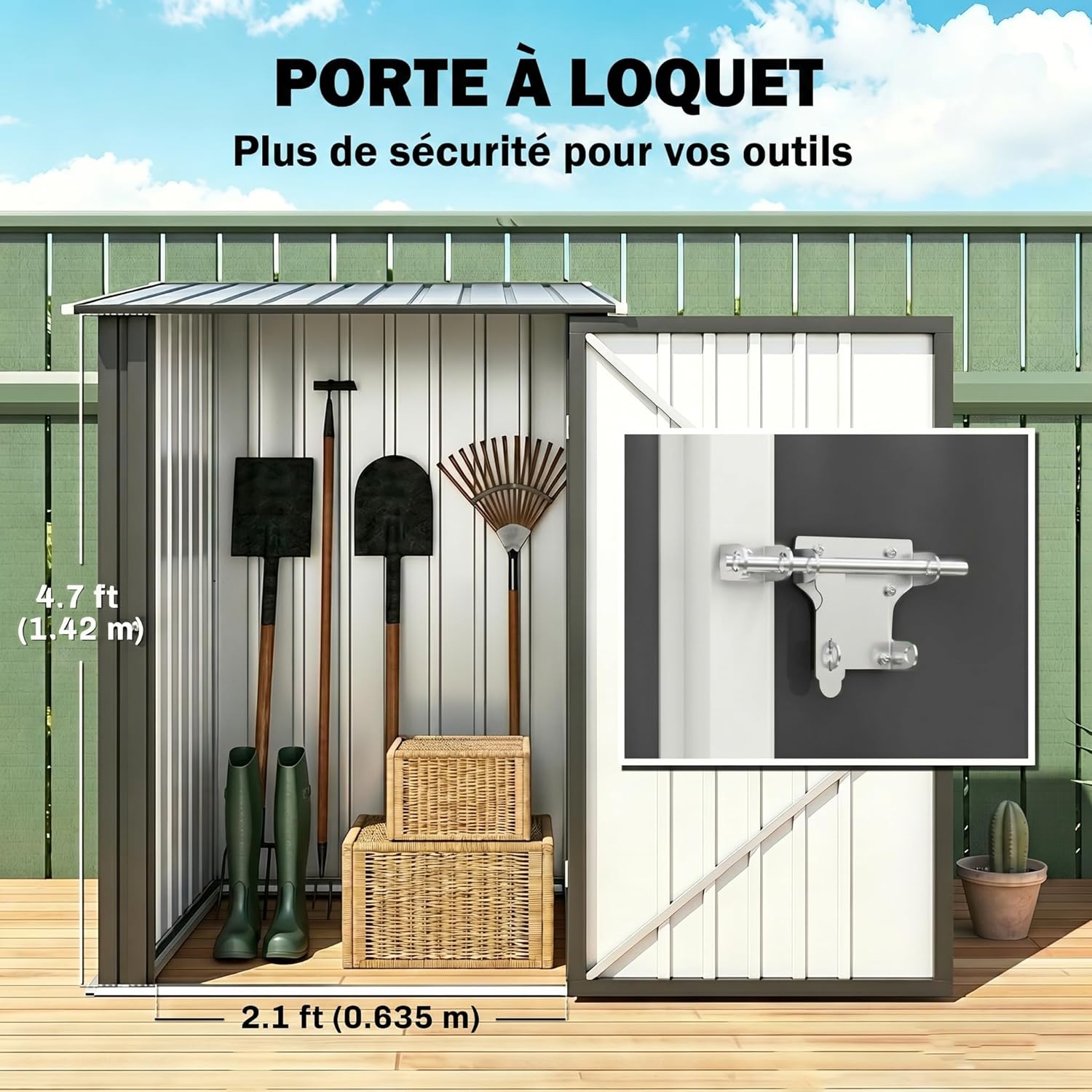 Outsunny - abri de jardin compact 1m², acier ondulé, porte verrouillable, 1x1,03x1,6 m