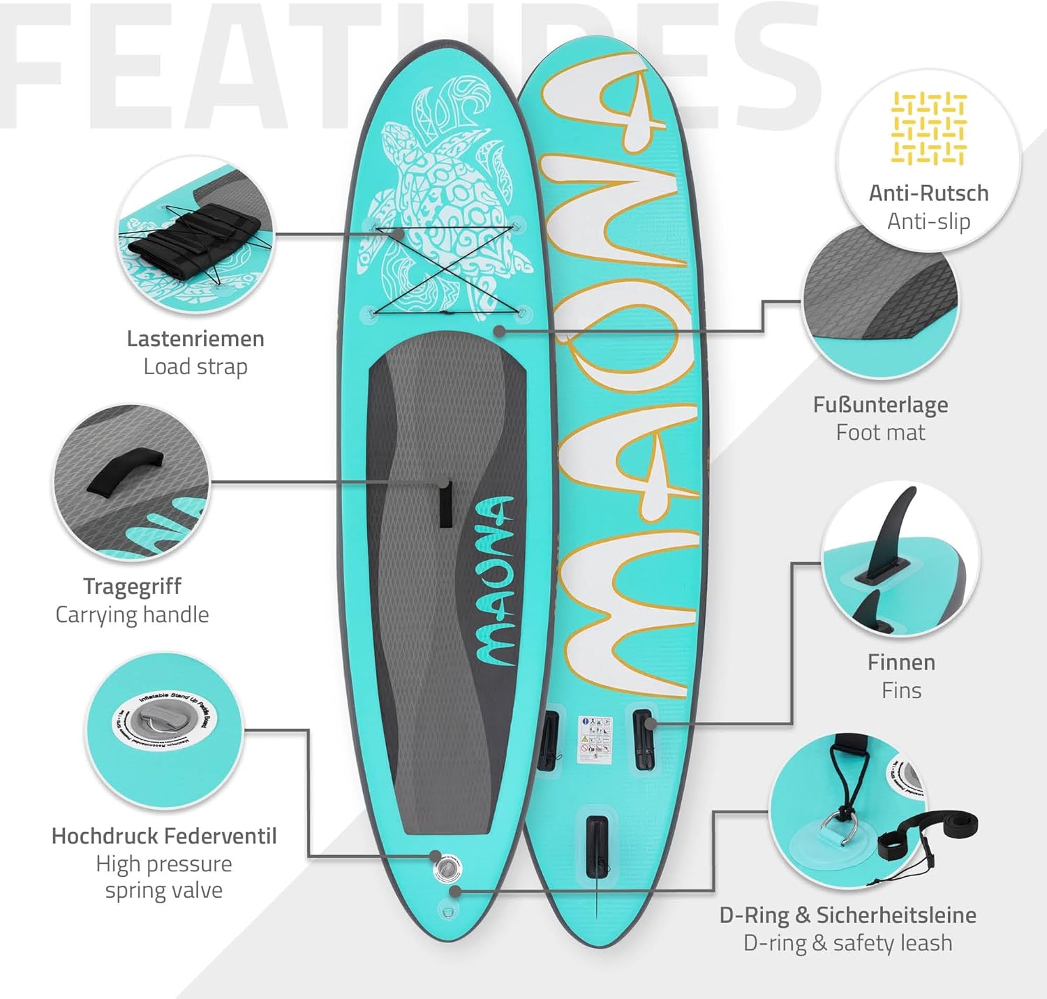 ECD Germany - Stand Up Paddle Gonflable - 305/308/320/380 cm - PVC 120/150 kg 10/15 cm