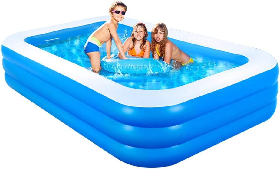GALAXYER Piscine Gonflable rectangulaire à 3 Anneaux pour Enfants, Tout-Petits et Adultes, Piscine intérieure et extérieure, 290 × 163 × 50 CM