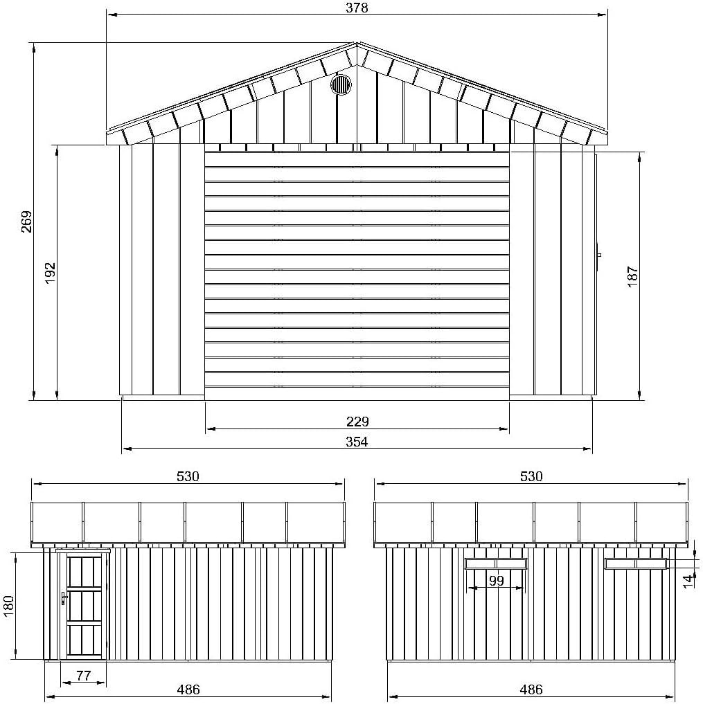 Timbela - Abri de jardin premium 17m², panneaux LP Smartside, L378xL530cm - M991B