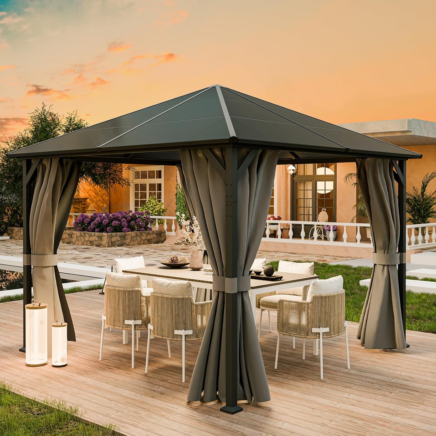 UDPATIO - tonnelle jardin série imperméable 3x3m rideaux UV, Gris