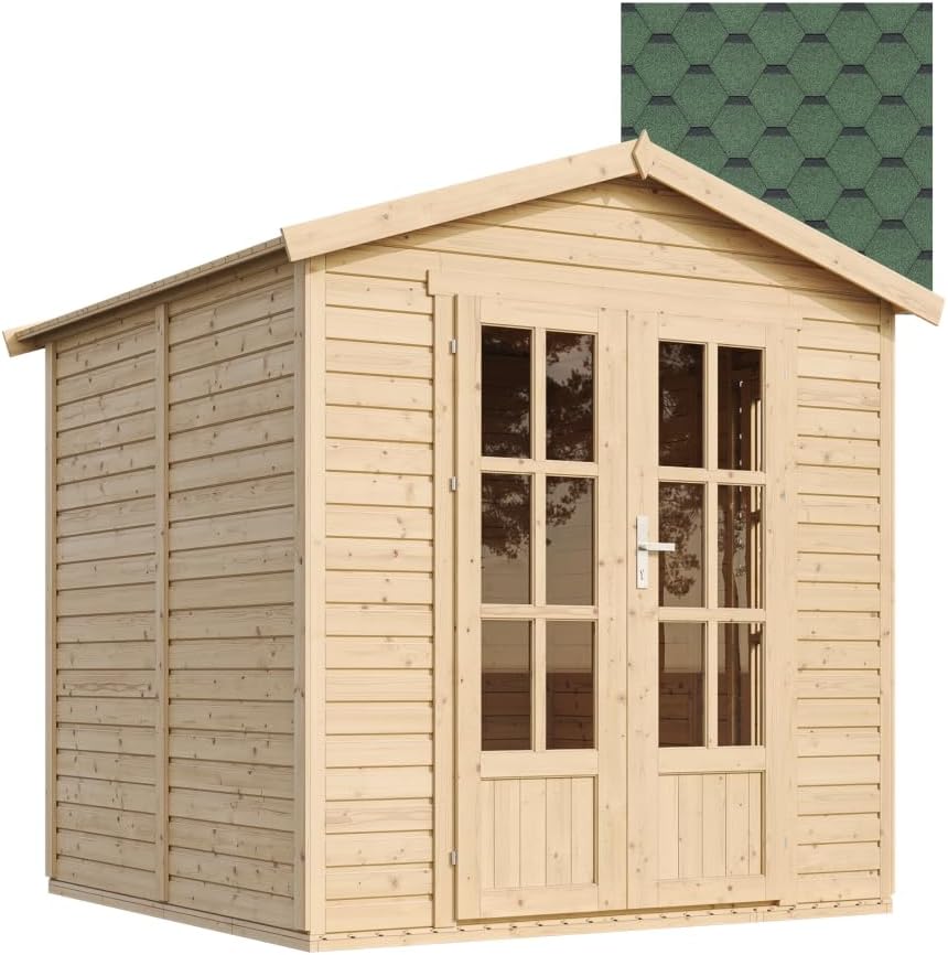 Timbela - M351FB - 233x222x233 cm - Cabane bois avec plancher, toit vert, multifonction M351FB