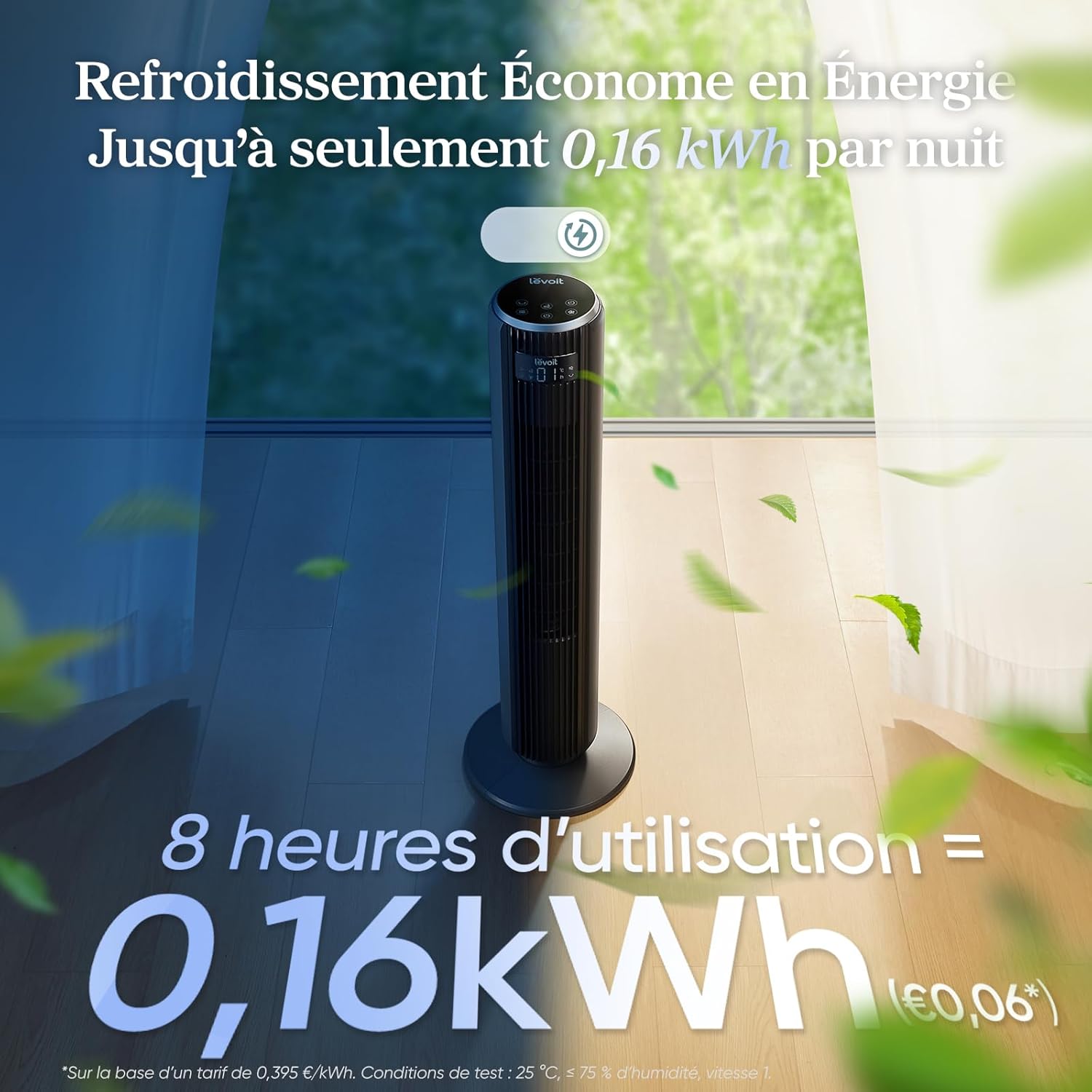 LEVOIT Ventilateur Colonne Silencieux, 5 Vitesses 4 Modes de Vent,Télécommande, Minuterie 12h, Oscillant à 90° avec 7m/s, 33W Économie, avec Mode Veille pour chambre, Noir Gris