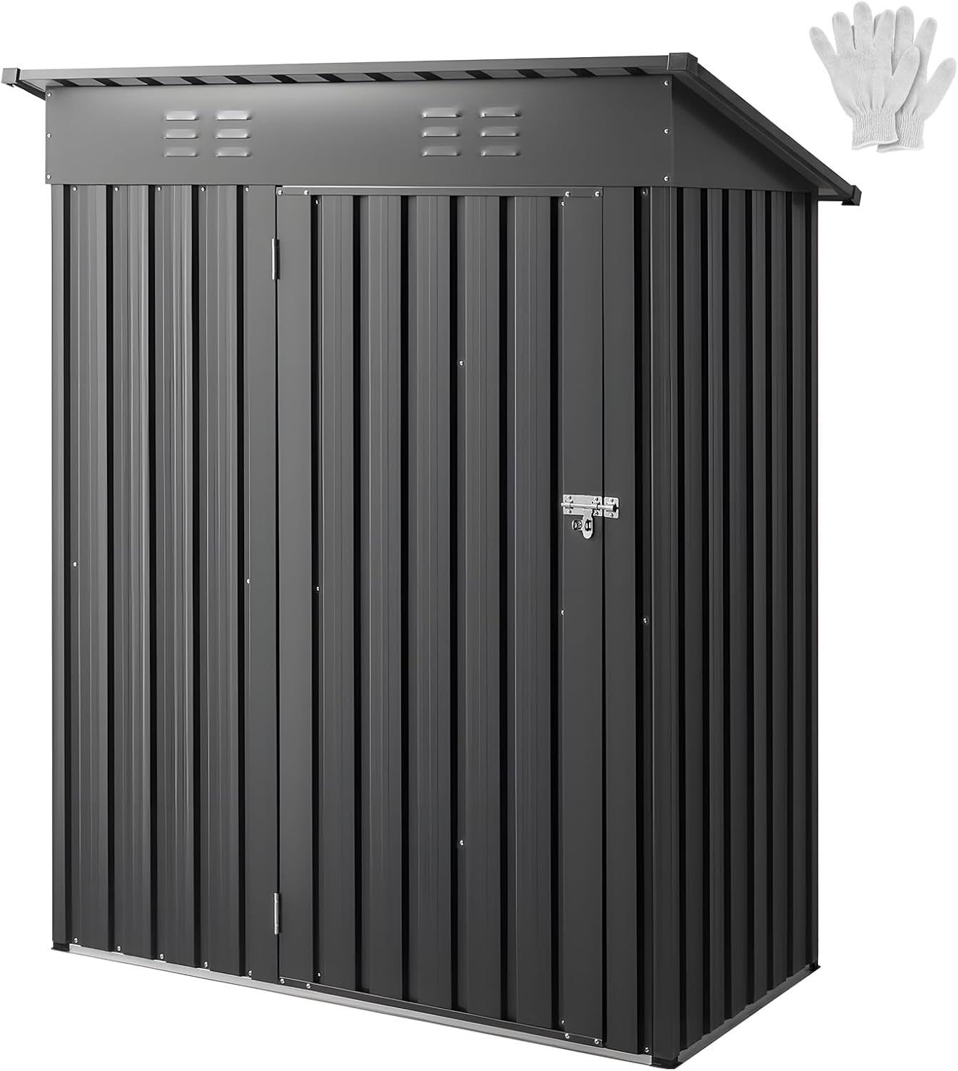 VEVOR Abri de Jardin en Métal, 153,3 x 87,6 cm, Abri de Rangement d'Extérieur, avec Porte Verrouillable, Toit en Pente, Cabine de Jardin, pour Stockage d'Outils, de Vélos, Étagères, Poubelles, Gris