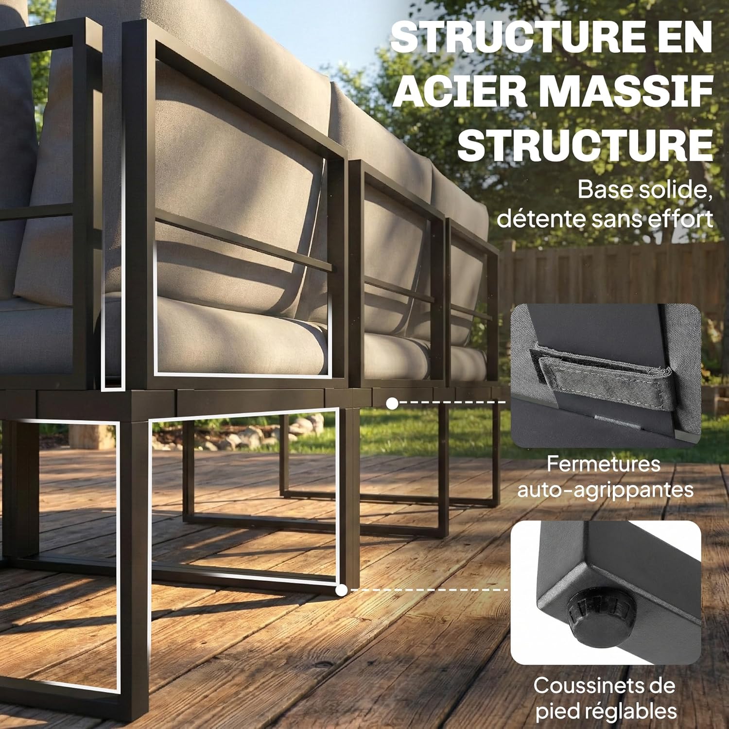 Outsunny - salon de jardin modulable 6 pers. - coussins 10cm, table PSPC