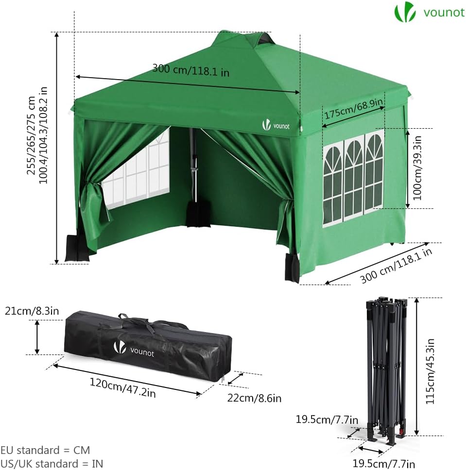 VOUNOT - tonnelle pliante série jardin - 3x3m - imperméable, anti-UV, hauteur réglable