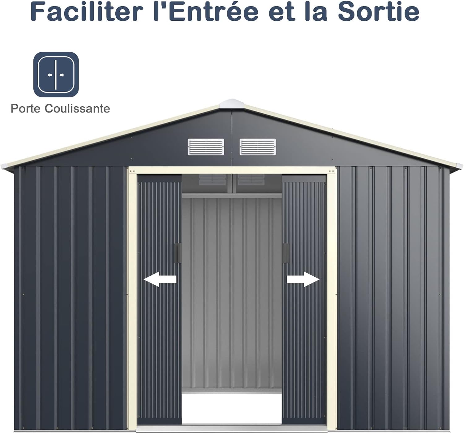 GOPLUS - Abri de jardin galvanisé - 4,83m² - porte coulissante, aération, 9,76m³