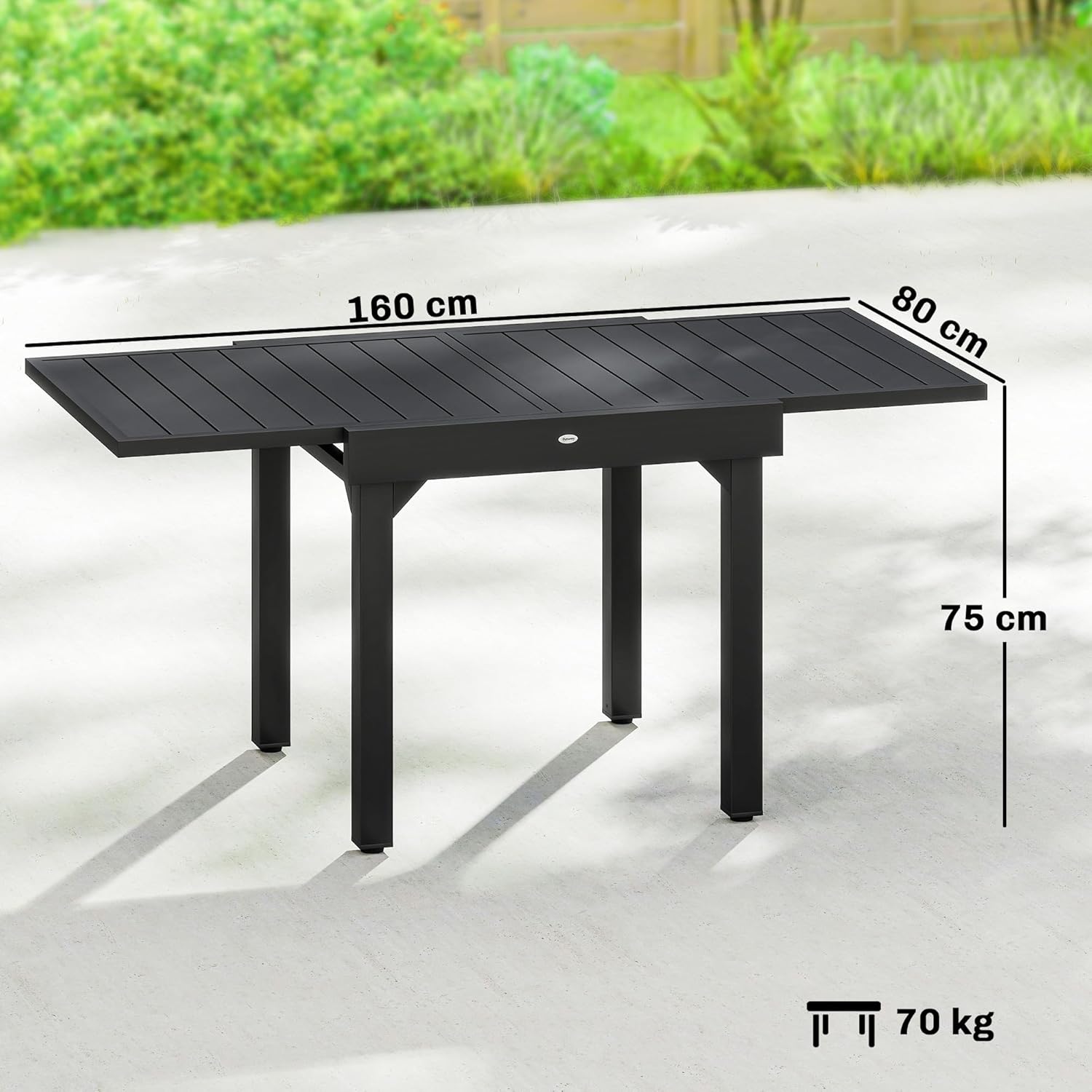 Outsunny - table extensible aluminium/acier - 160/80x80x75 cm - noire