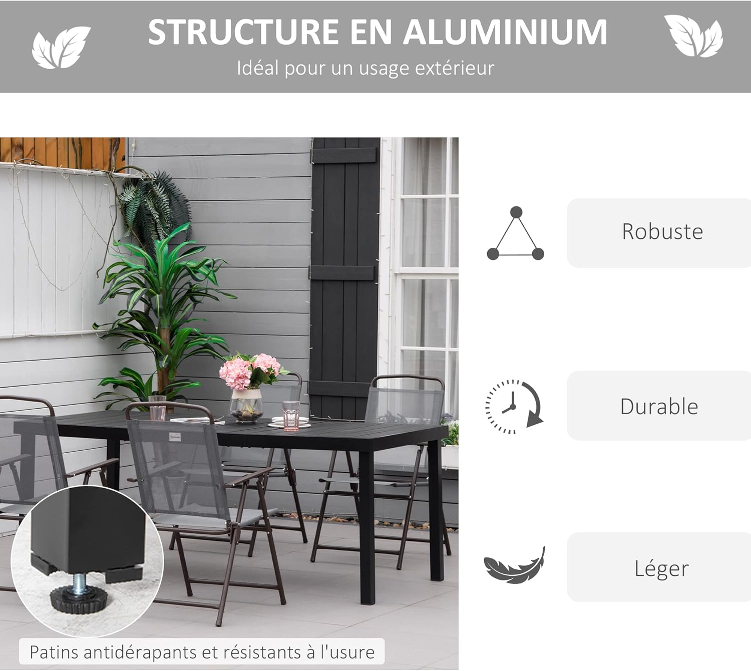 Outsunny - Table jardin 8 pers. - 190x90x74 cm - aluminium, extérieur