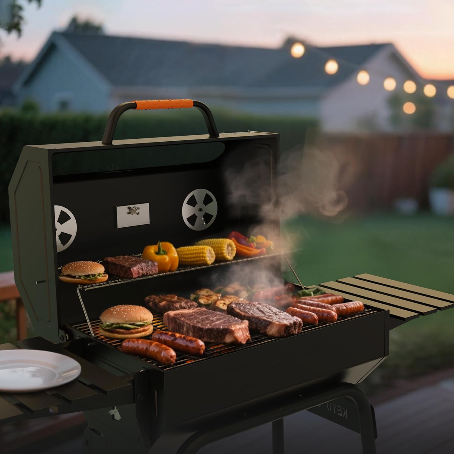 KEYO Grill 23 pouces barbecue pentagonal, chromé, 469 Sq In-23 Pouces