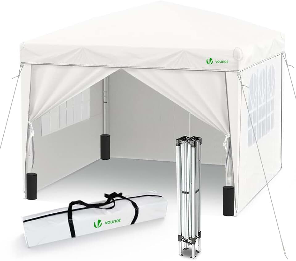 VOUNOT - tonnelle pliante 3x3m - 4 côtés, sacs sable, blanc