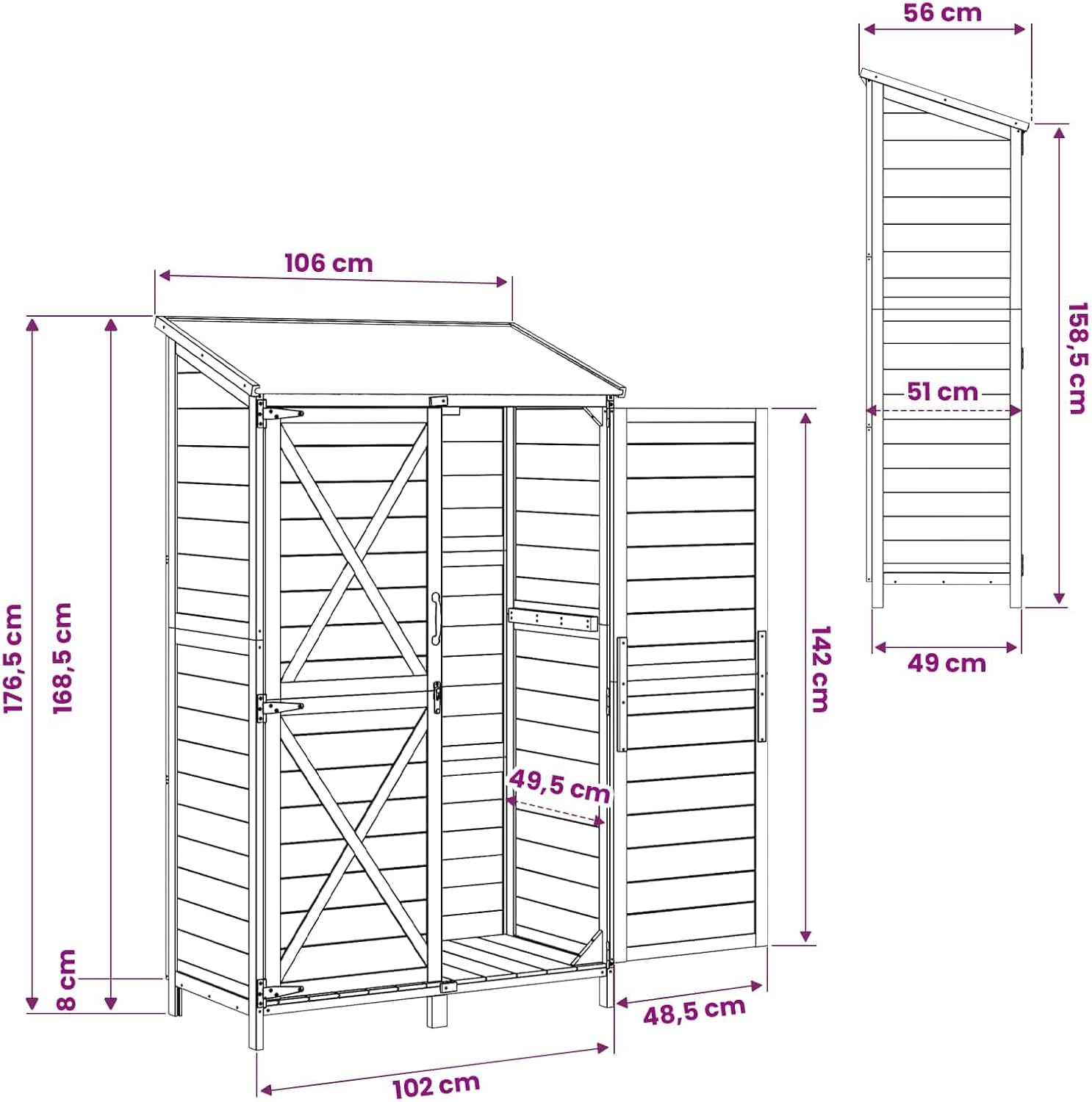 vidaXL - Abri de jardin bois naturel - 106x56x176,5cm - spacieux, aéré, résistant intempéries