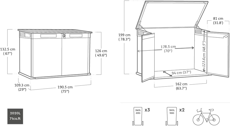 Keter - Premier Jumbo - 2020L - Coffre rangement extérieur spacieux