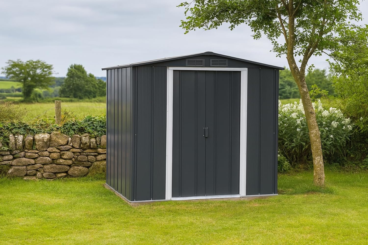 Duramax ECO 6 x 6 (3.33 m²) abri de jardin en métal, galvanisé à chaud, Abri de stockage d'outils, structure de toit renforcée, abri sans entretien, anthracite