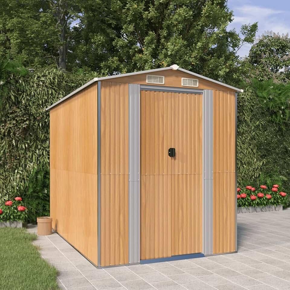 ShGaxin Abri de jardin en acier galvanisé marron clair 192 x 274 x 223 cm