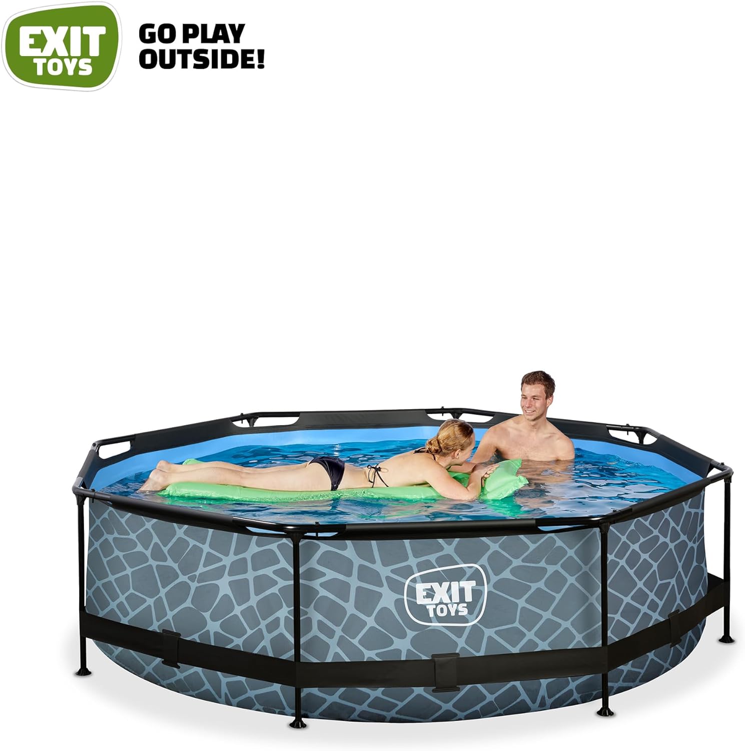 EXIT TOYS Piscine Tubulaire Stone - ø300x76cm - Piscine Hors Sol Ronde avec Pompe Filtrante à Cartouche - Entrée Basse - Idéal pour Les Jeunes Enfants - Cadre Stable - Design Unique - Gris