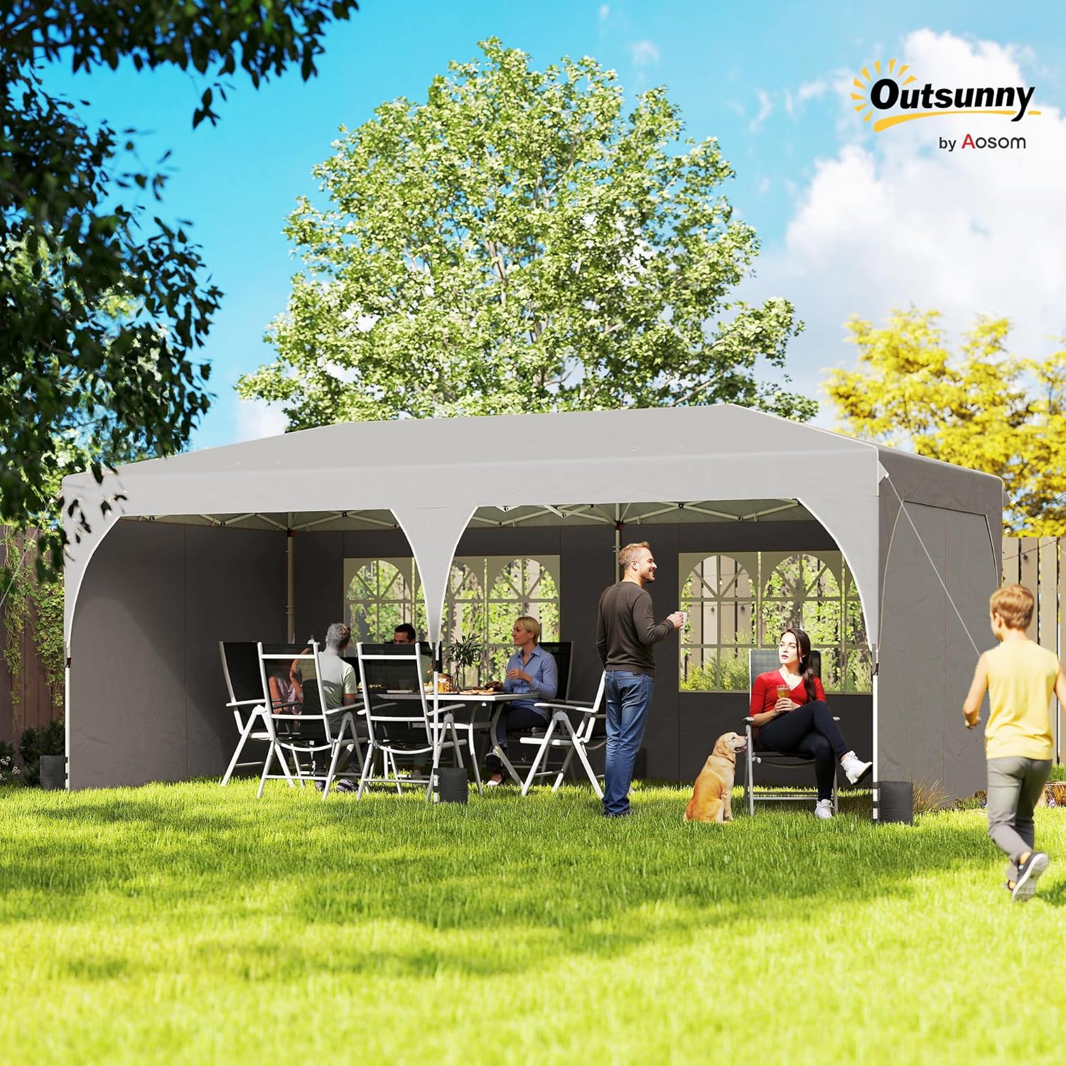 Outsunny - Tonnelle Pop Up 3x6m, imperméable, réglable, UV50+, sacs, gris