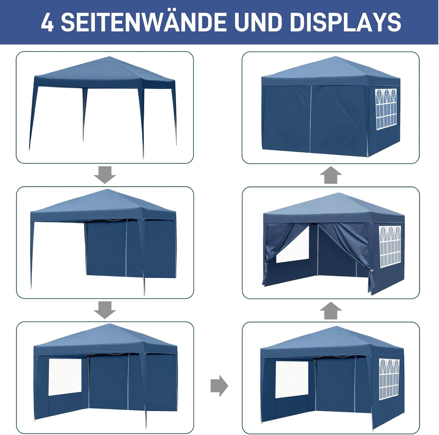 LEADZM - tonnelle pliante série pop-up - 3x3m - imperméable, UV 50+, 4 côtés, acier, hauteur réglable