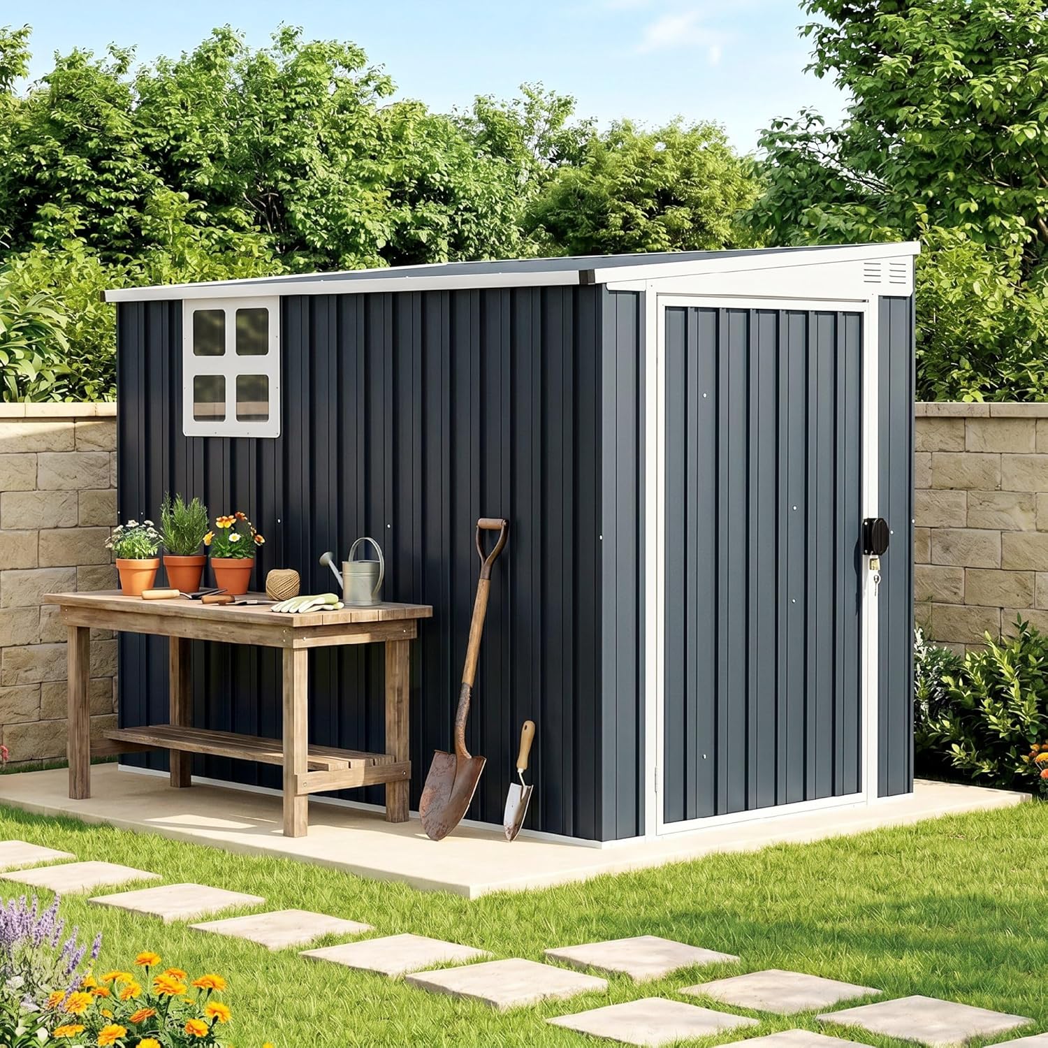 Outsunny - abri de jardin métal - 128x231x181cm - toit pente, fenêtre, porte verrouillable