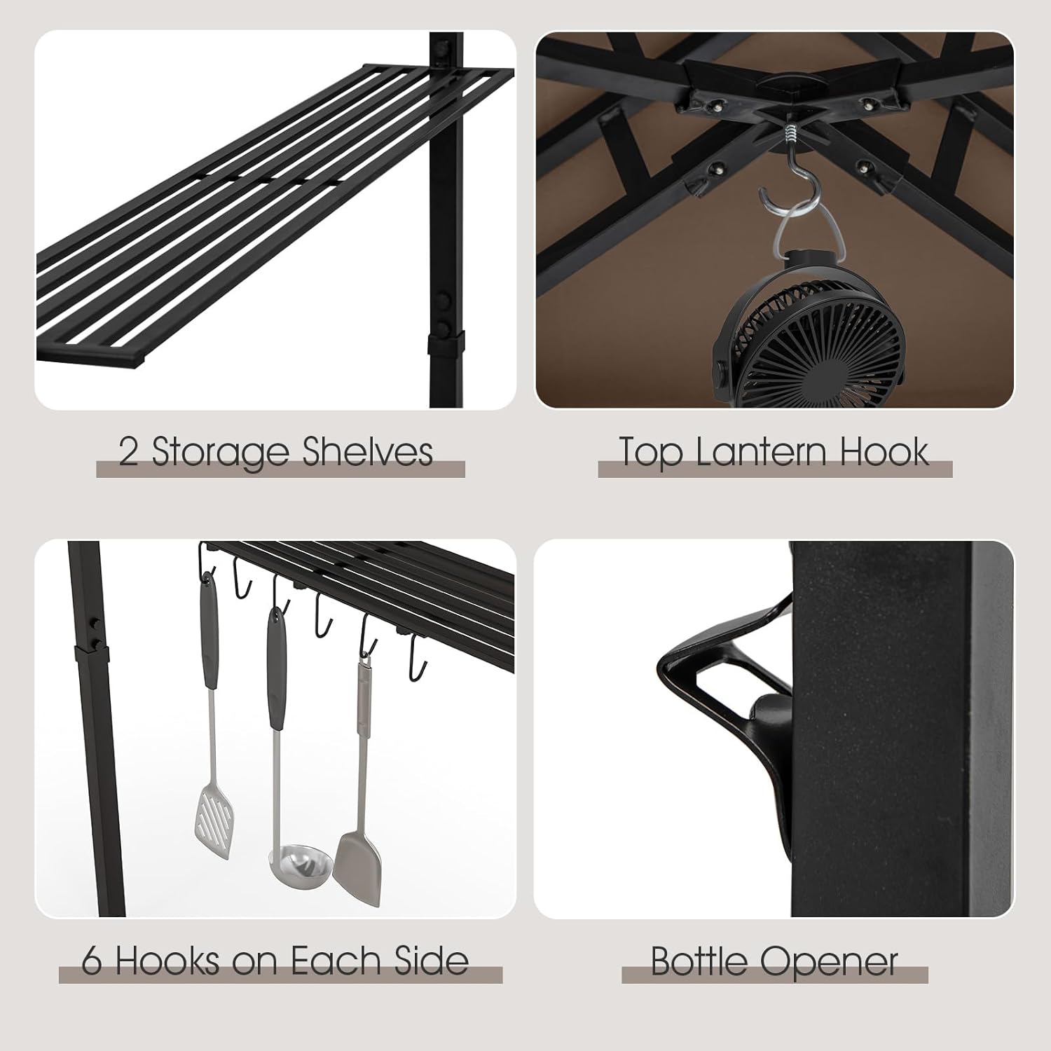 GOPLUS Tonnelle pour Barbecue avec Auvent Latéral, Abri Barbecue Extérieur avec Dessus à 2 Niveaux, Crochets, Décapsuleur, Dessus Souple, pour Jardin, Cour (242+84x153x250CM|Brun)