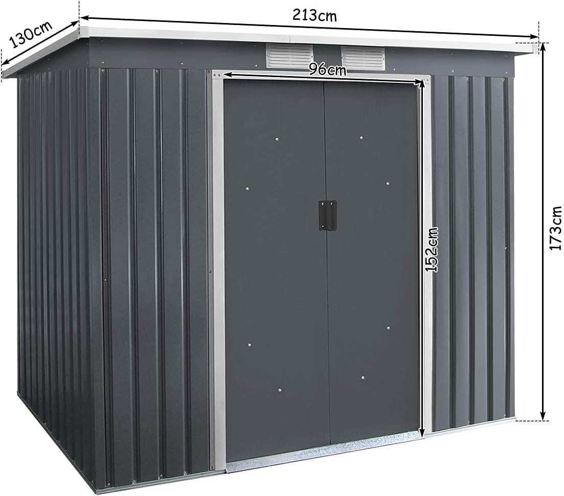 RELAX4LIFE - abri de jardin série 2,7m² - 213x130x173cm - acier, 2 portes, 2 fenêtres