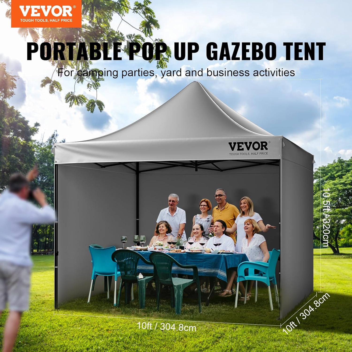 VEVOR - tonnelle pop-up série - 304x304 cm - parois amovibles, résistante UV, imperméable, sac à roulettes