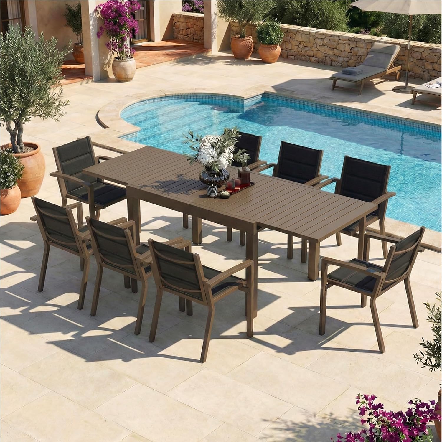 Devoko - Table de jardin extensible - 130-260x80x75 cm - aluminium, extérieur, marron