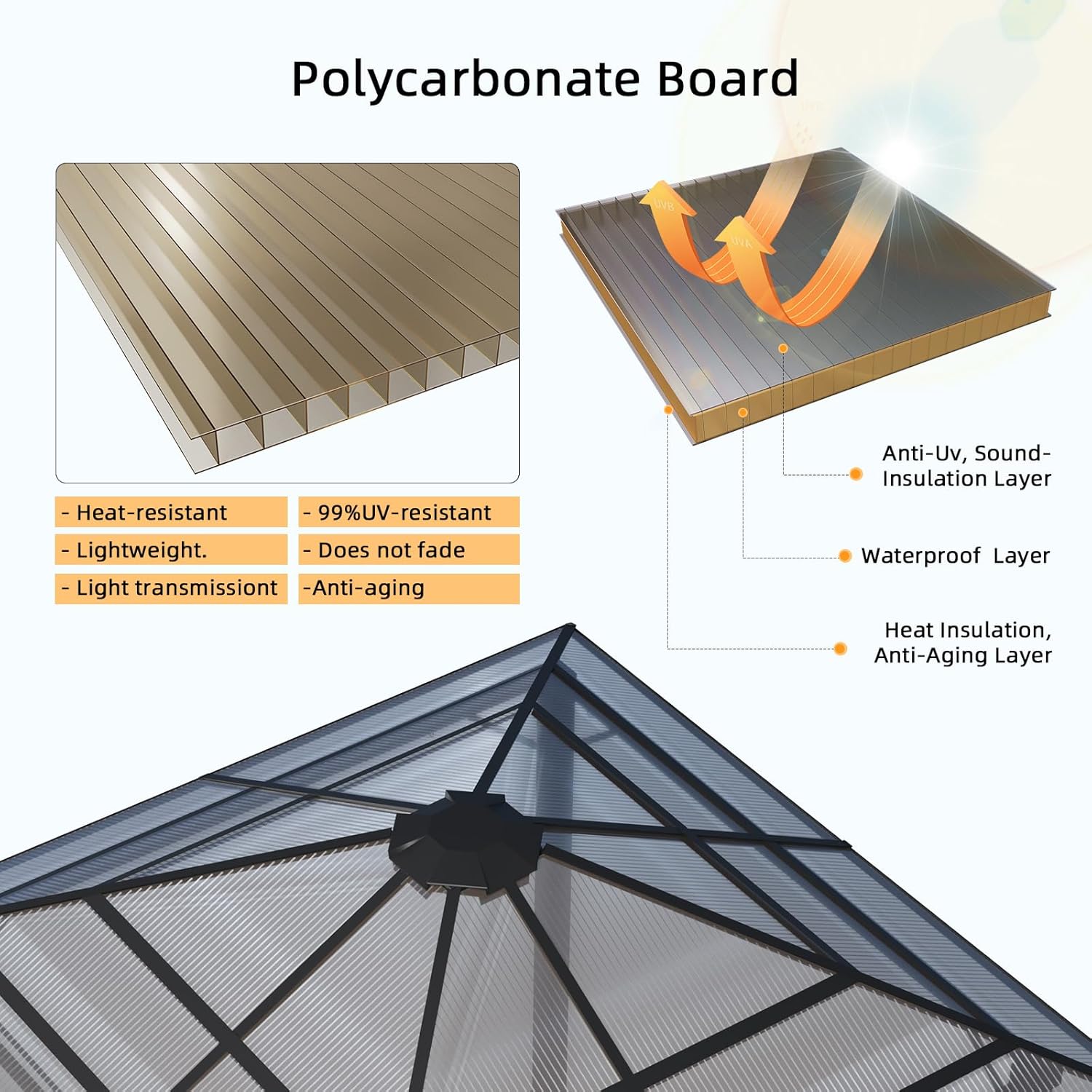 JUMMICO - pergola extérieure - 3x3m - aluminium robuste, toit anti-UV