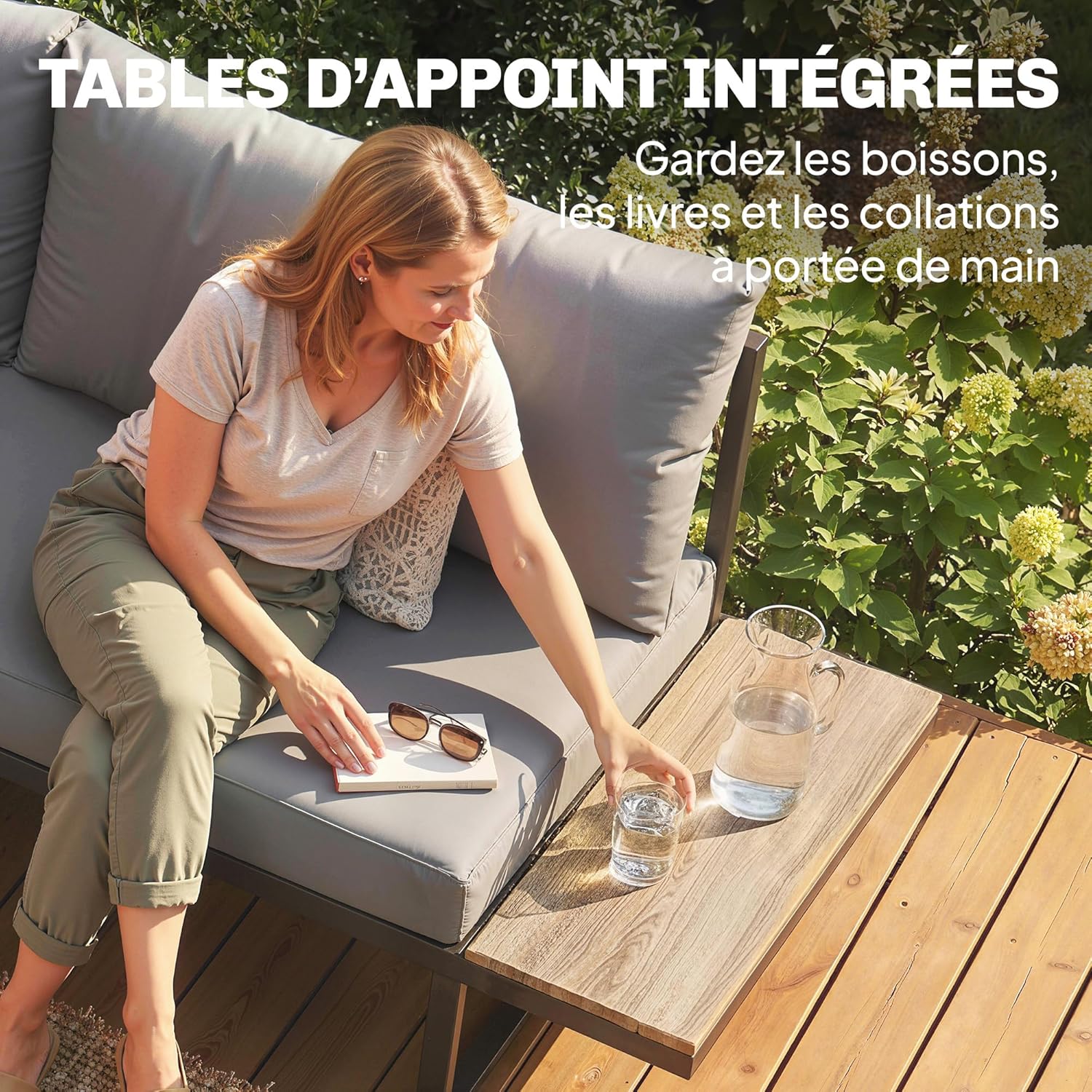 Outsunny - salon de jardin modulable 6 pers. - coussins 10cm, table PSPC