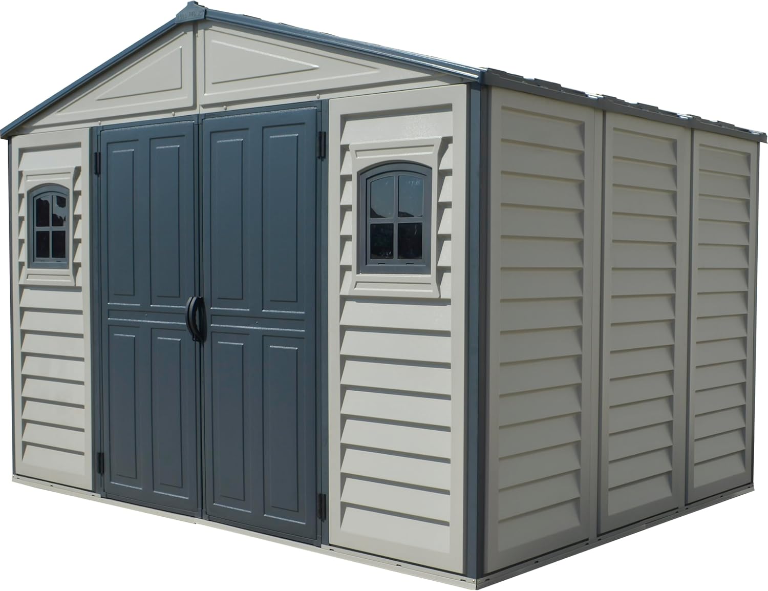 Abri de jardin Duramax WoodBridge II PLUS - 10.5 x 8 (7.64 m²) - Plastique, kit fondation, 2 fenêtres, toit métal, sans 