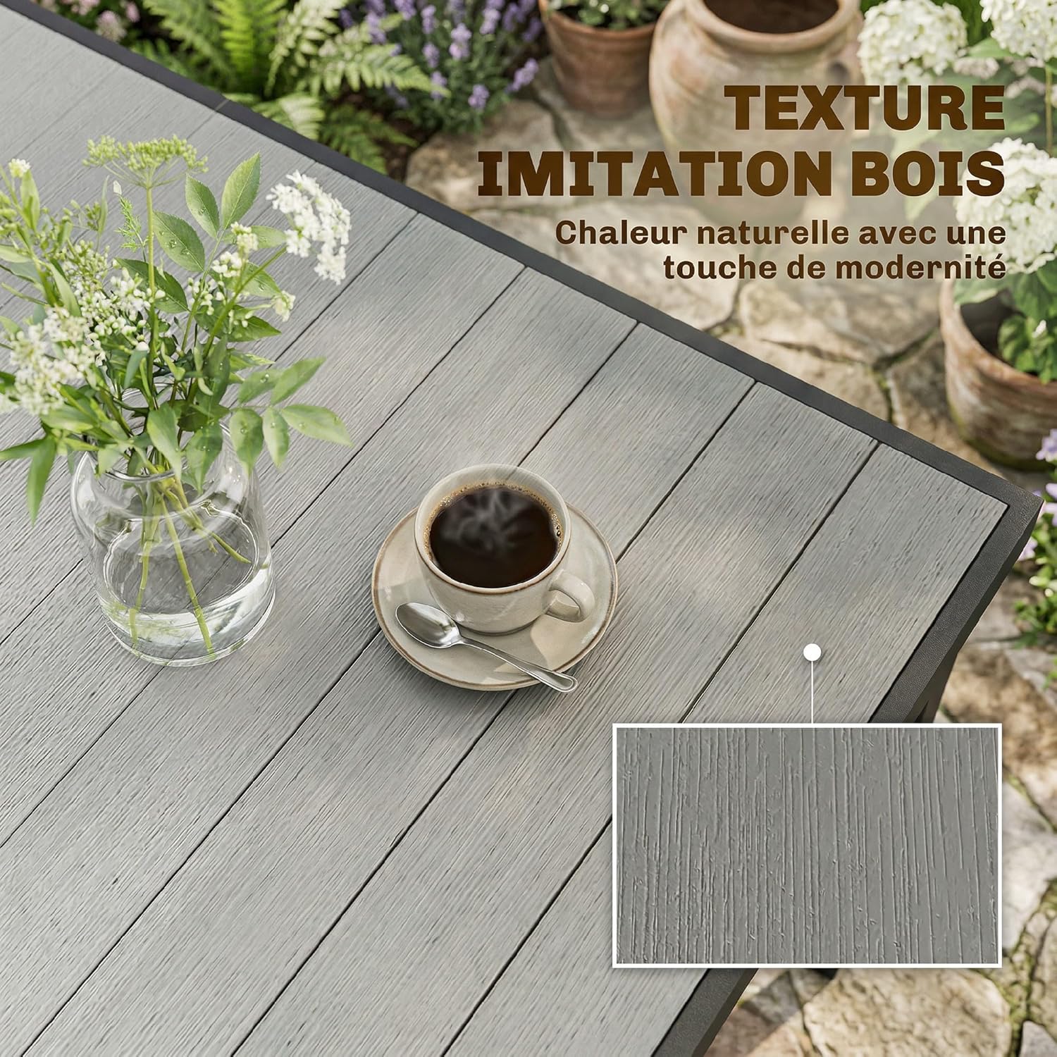 Outsunny - table de jardin 140x90x74 cm - plateau lattes, pieds acier
