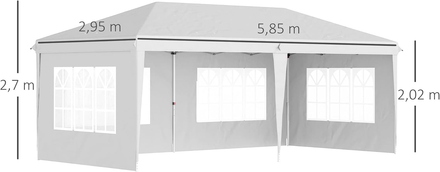 Outsunny - pavillon pliante 3x6m - 3 côtés détachables, sac inclus
