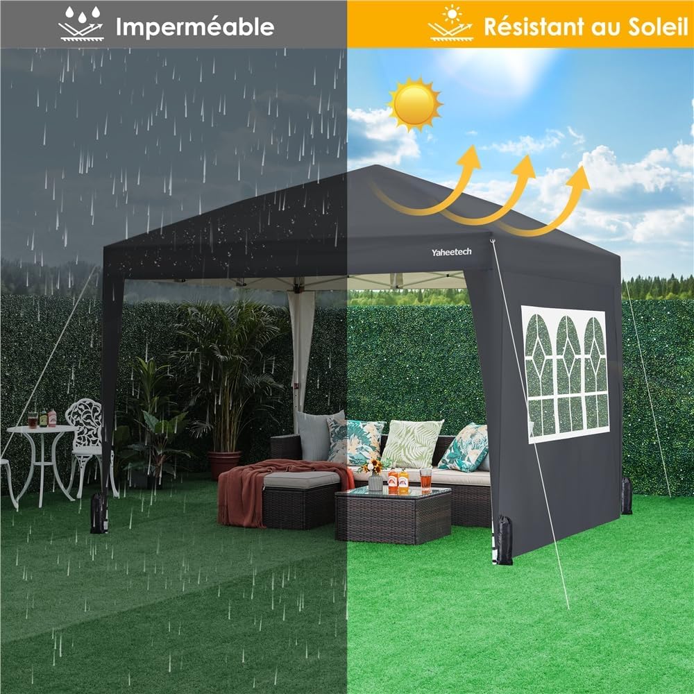 Yaheetech - Tonnelle pliante 3x3m - 4 parois latérales, gris foncé